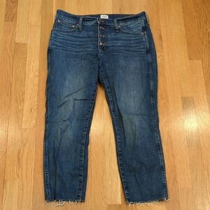 J. Crew Ankle Skinny Jeans with raw edge hem Blue Size 31 Button Fly